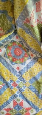 Vintage Sears 70s Patchwork Flat Sheet Twin  Yellow, Blue, Green, Red Sewing Fab